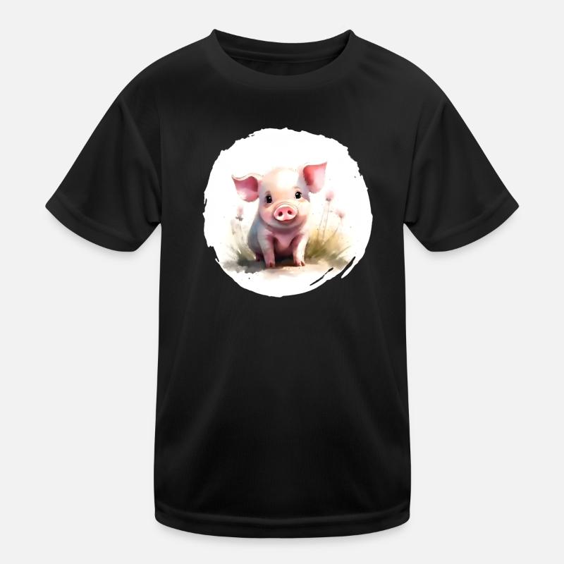 Ferkel Aquarell - Kinder Funktions-T-Shirt - Schwarz