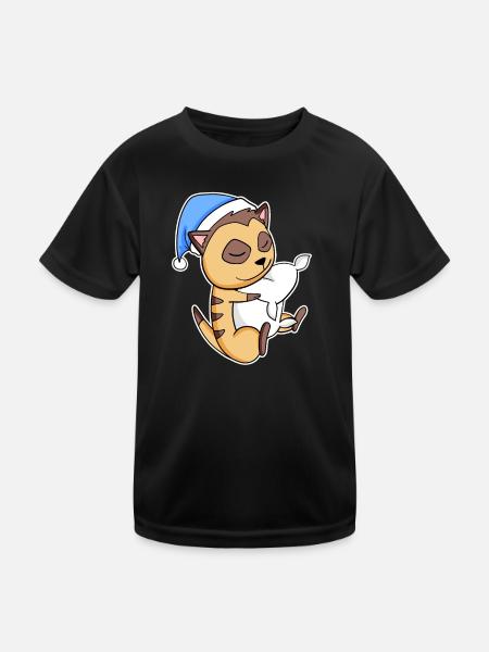 Meerkat with pillow and sleepy cap - Kids Functional T-Shirt - black - Front