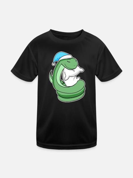 Snake with pillow and sleepy cap - Kids Functional T-Shirt - black - Front