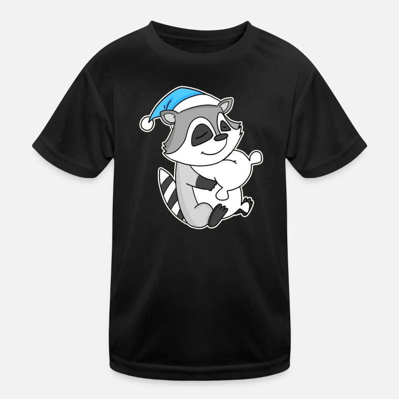 Raccoon with pillow and sleepy cap Kids Functional T-Shirt