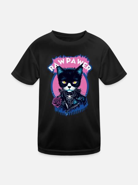 Gothic Katze - Kinder Funktions-T-Shirt - Schwarz - Vorne