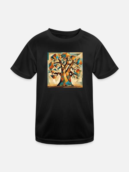 Herbstbaum in Geometrie - Kinder Funktions-T-Shirt - Schwarz - Vorne