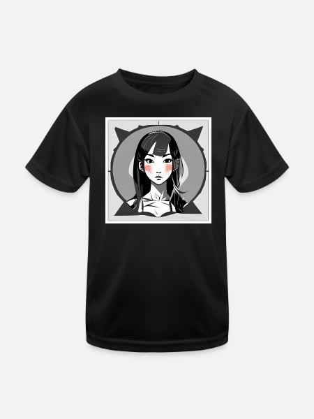 Errötendes Manga-Mädchen - Kinder Funktions-T-Shirt - Schwarz - Vorne
