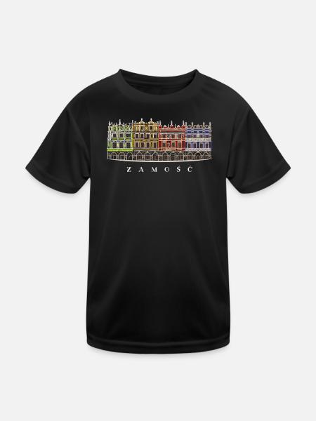 Zamosc in Polen, Fassaden am Markt, Handzeichnung - Kinder Funktions-T-Shirt - Schwarz - Vorne