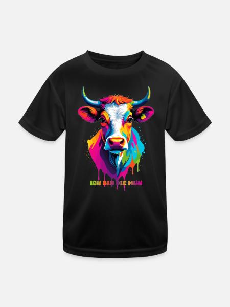 Cute colorful cow - Kids Functional T-Shirt - black - Front