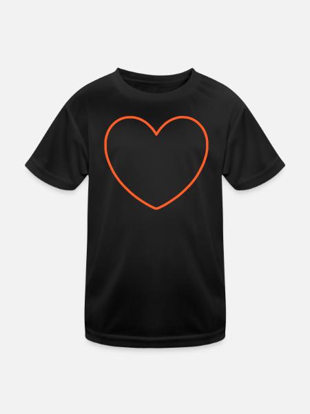 Orange auf schwarzem Herz - Kinder Funktions-T-Shirt - Schwarz - Vorne
