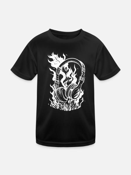 Burning headphones - Kids Functional T-Shirt - black - Front