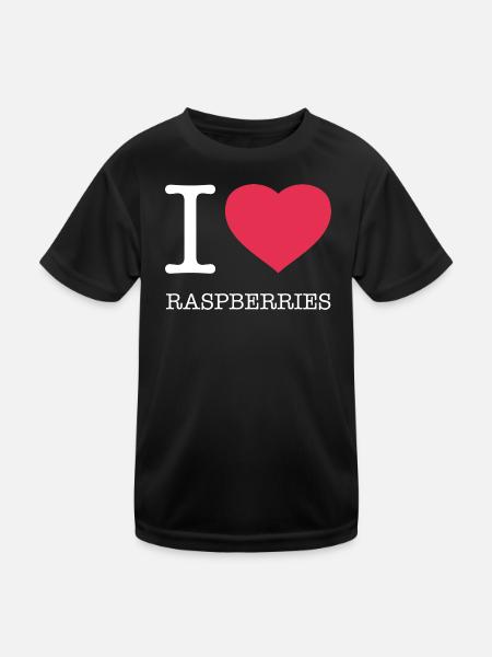I LOVE RASPBERRIES Himbeeren - Kinder Funktions-T-Shirt - Schwarz - Vorne