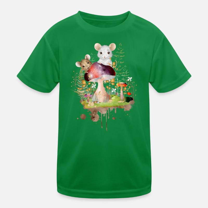 Two cute mice playing with colorful mushrooms Kids Functional T-Shirt