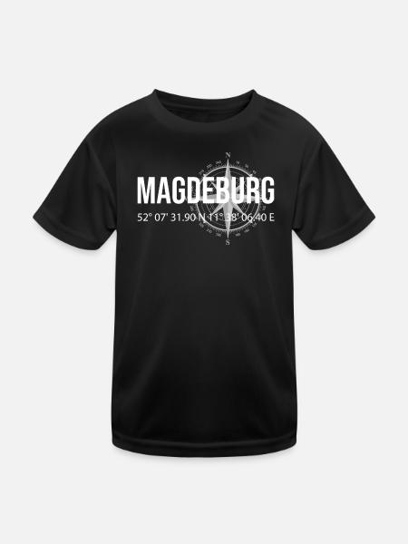 Koordinaten Magdeburg - Kinder Funktions-T-Shirt - Schwarz