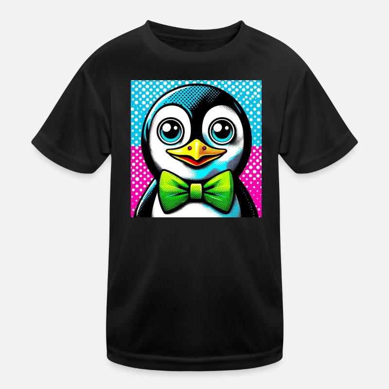 Pinguin mit Fliege Pop Art - Kinder Funktions-T-Shirt - Schwarz