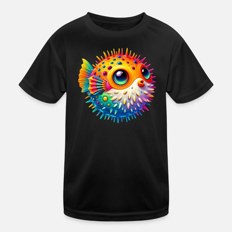 Kugelfisch - Kinder Funktions-T-Shirt - Schwarz