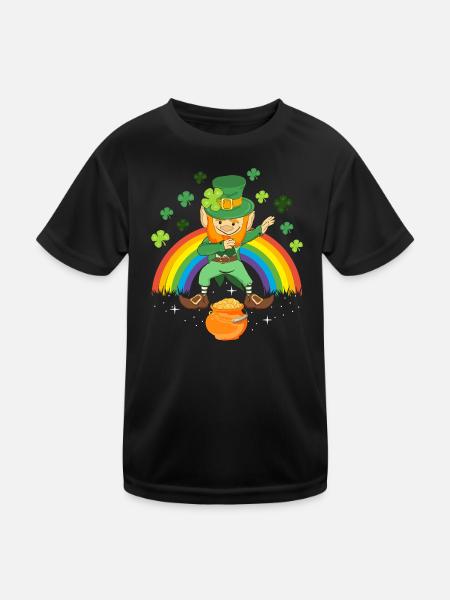 Dabbing Leprechaun Pot of Gold Shamrock ST. Patrick's Day - Kids Functional T-Shirt - black - Front
