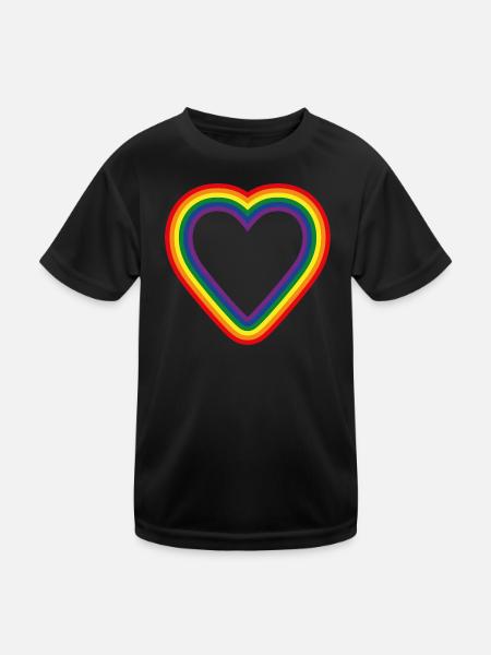 Herz Regenbogen Symbol LGTBQ+ Community - Kinder Funktions-T-Shirt - Schwarz - Vorne