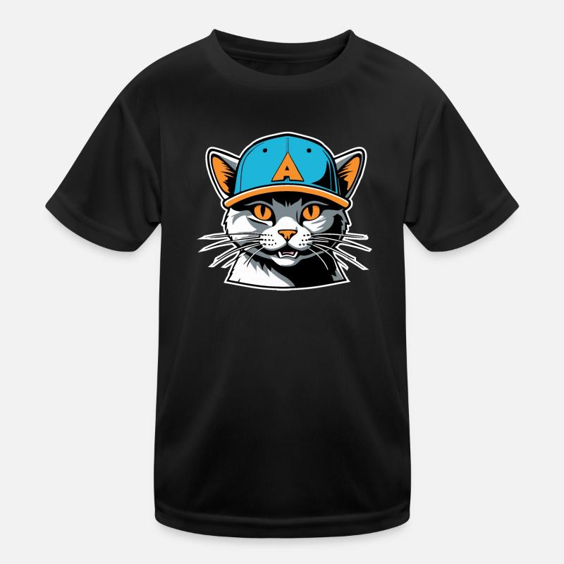 Katze mit Hut - Kinder Funktions-T-Shirt - Schwarz