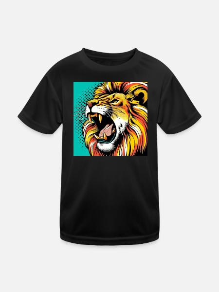 Löwe Pop Art - Kinder Funktions-T-Shirt - Schwarz - Vorne
