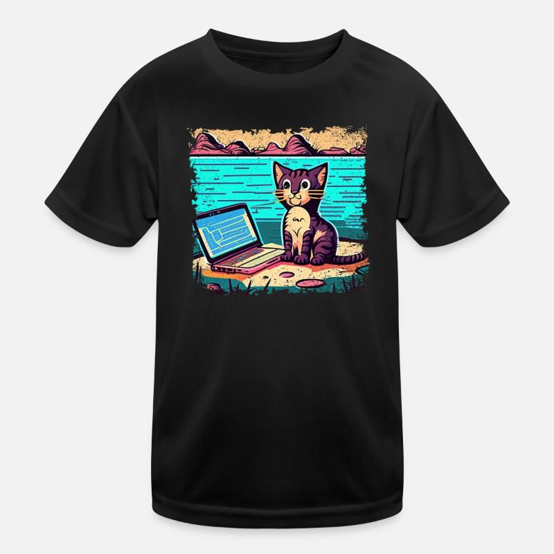 Cat with laptop Kids Functional T-Shirt