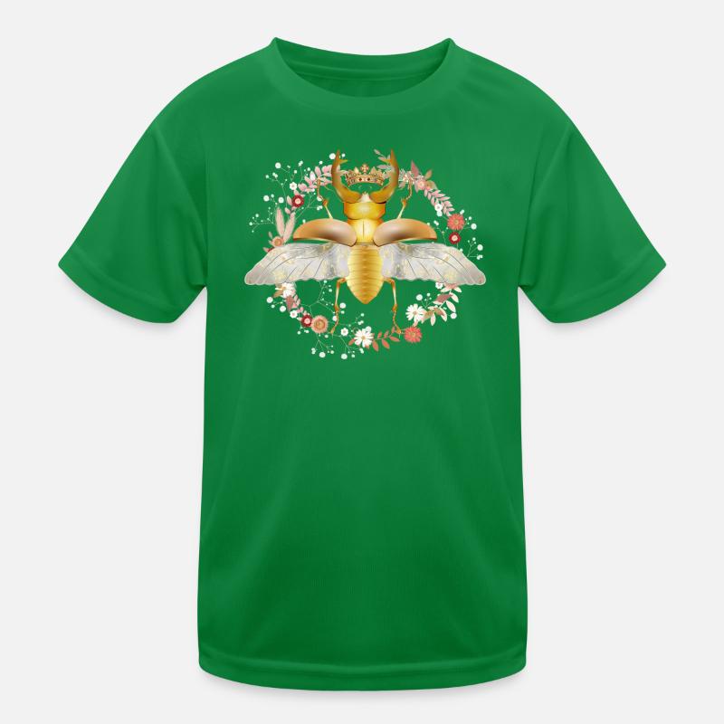 goldfarbener Hirschkäfer mit Krone und Blüten Kinder Funktions-T-Shirt