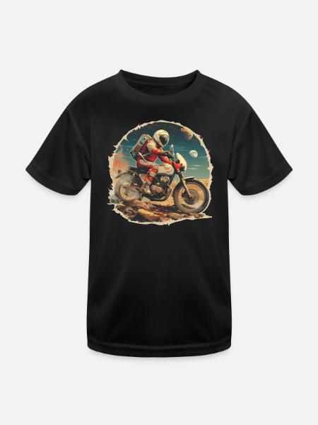 An astronaut on a motorcycle - Kids Functional T-Shirt - black