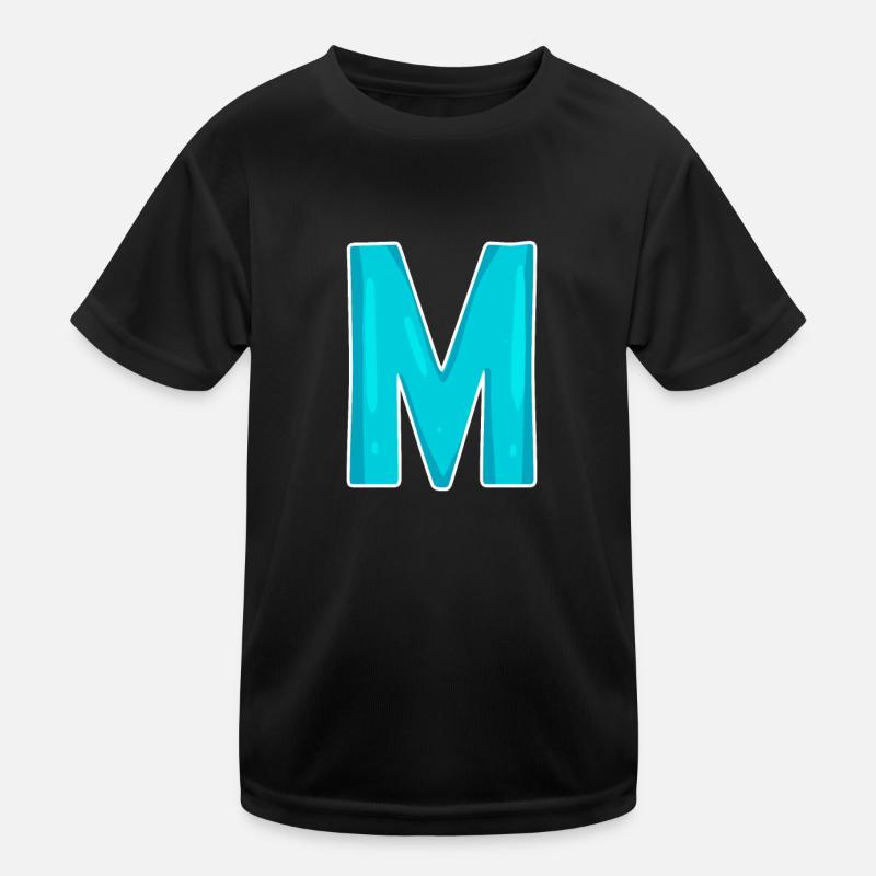 Buchstabe M Anfangsbuchstabe - Kinder Funktions-T-Shirt - Schwarz