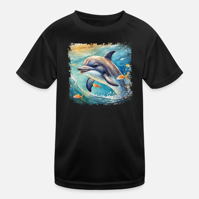 Niedlicher junger Delfin im Kinderbuchstil - Kinder Funktions-T-Shirt - Schwarz