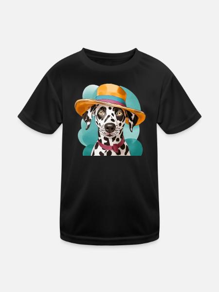 lustiger Dalmatiner mit hut - Kinder Funktions-T-Shirt - Schwarz