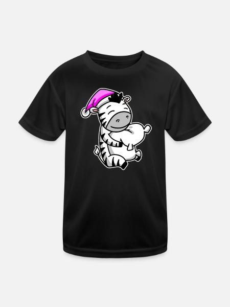 Zebra Müde Ausschlafen Schlafen Mädchen - Kinder Funktions-T-Shirt - Schwarz - Vorne