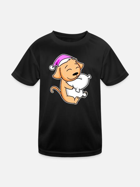 Hund Müde Ausschlafen Schlafen Mädchen - Kinder Funktions-T-Shirt - Schwarz - Vorne