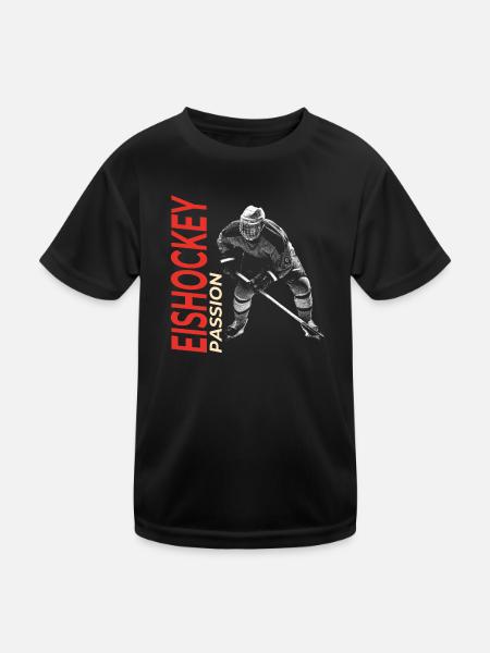 Eishockey Passion - Kinder Funktions-T-Shirt - Schwarz - Vorne