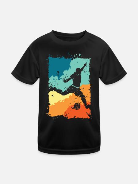 Fußball Spieler Farbexplosion Schuss retro vintage - Kinder Funktions-T-Shirt - Schwarz - Vorne