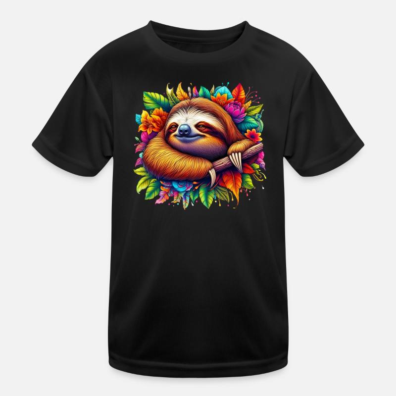 Faultier - Kinder Funktions-T-Shirt - Schwarz