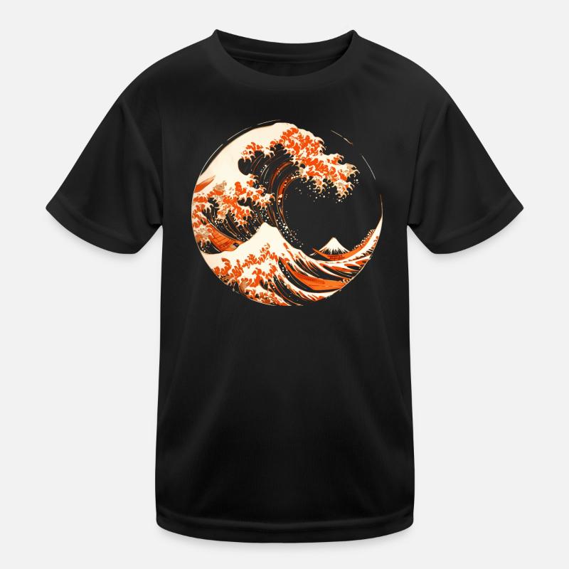 Stylized Hokusai Wave - Kids Functional T-Shirt - black