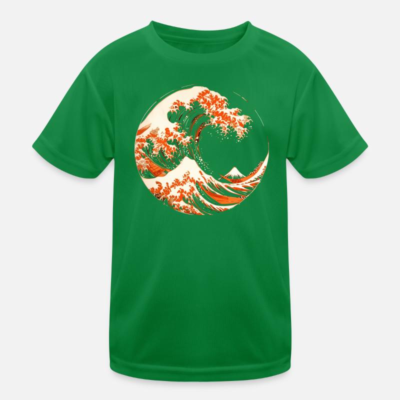 Stylized Hokusai Wave Kids Functional T-Shirt