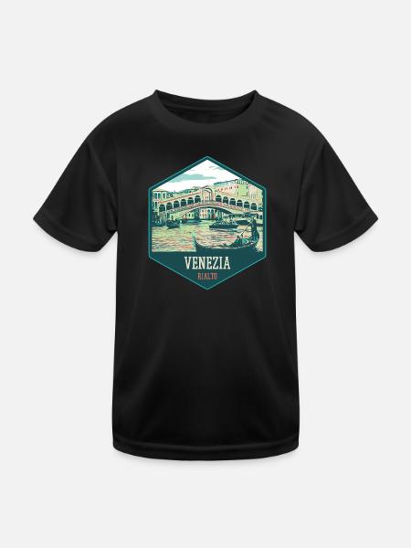 Illustration of the Rialto Bridge, Venice - Kids Functional T-Shirt - black