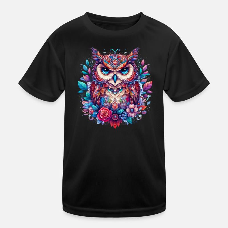 Eule - Kinder Funktions-T-Shirt - Schwarz