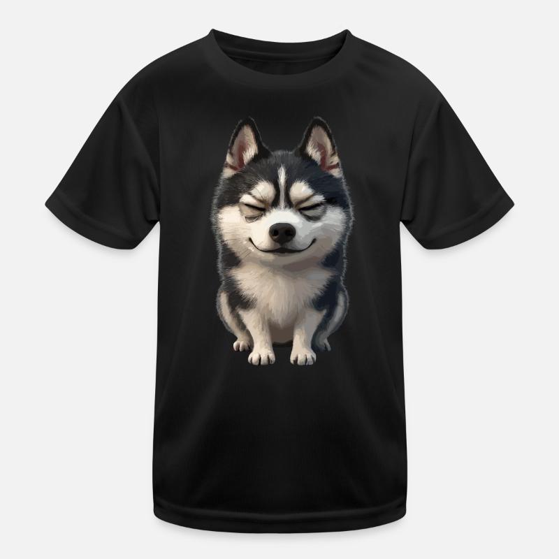 Cheerful Husky Laughing Face Kids Functional T-Shirt
