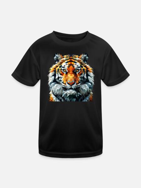 Geometric Lion Head Art Print - Kids Functional T-Shirt - black