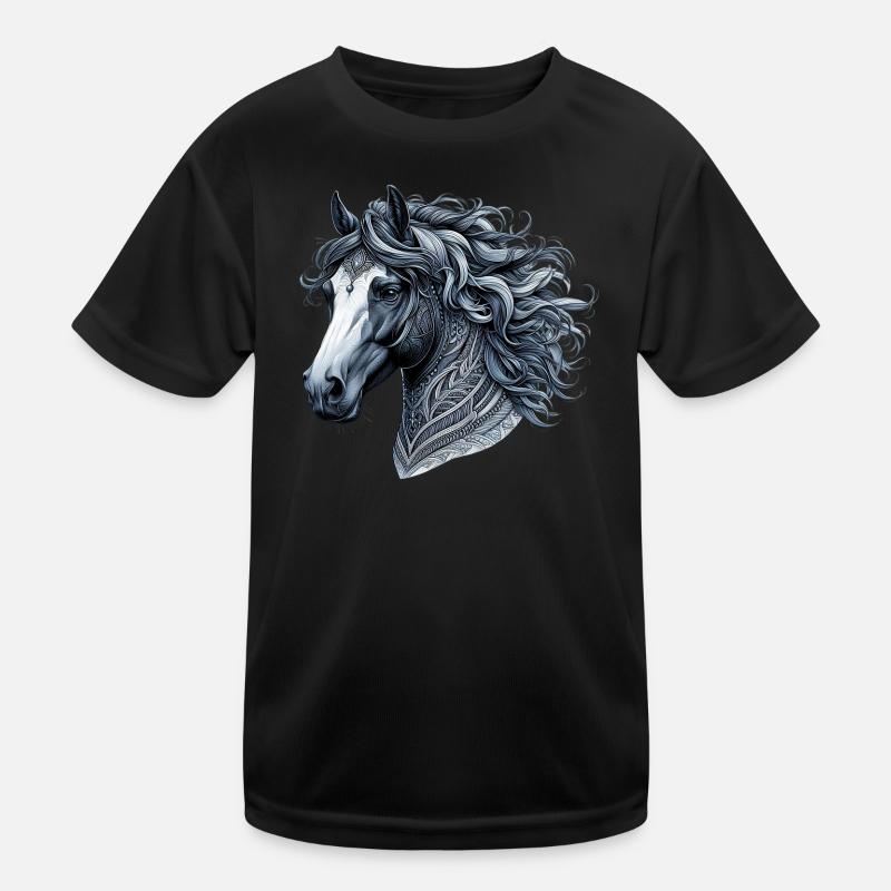 Pferd - Kinder Funktions-T-Shirt - Schwarz