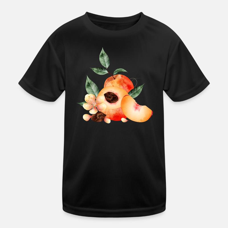 Peach half, peaches, peach, blossoms and wedge Kids Functional T-Shirt