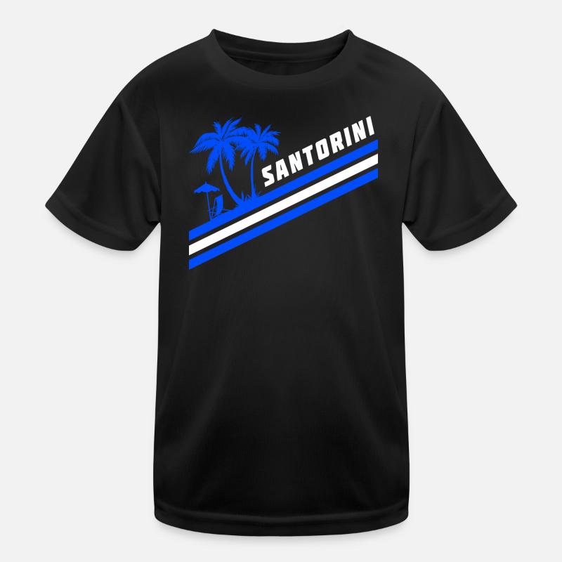 Santorini Greece flag palm trees Kids Functional T-Shirt