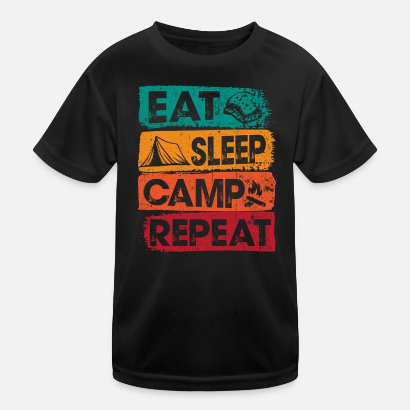 Eat Sleep Camp Repeat im Freien Kinder Funktions-T-Shirt