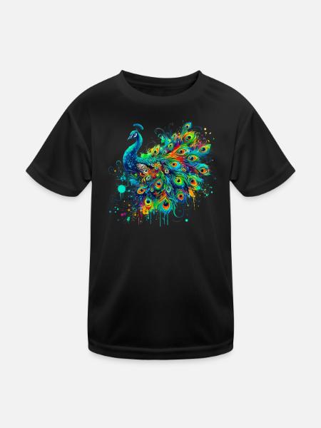 Pfau - Kinder Funktions-T-Shirt - Schwarz - Vorne