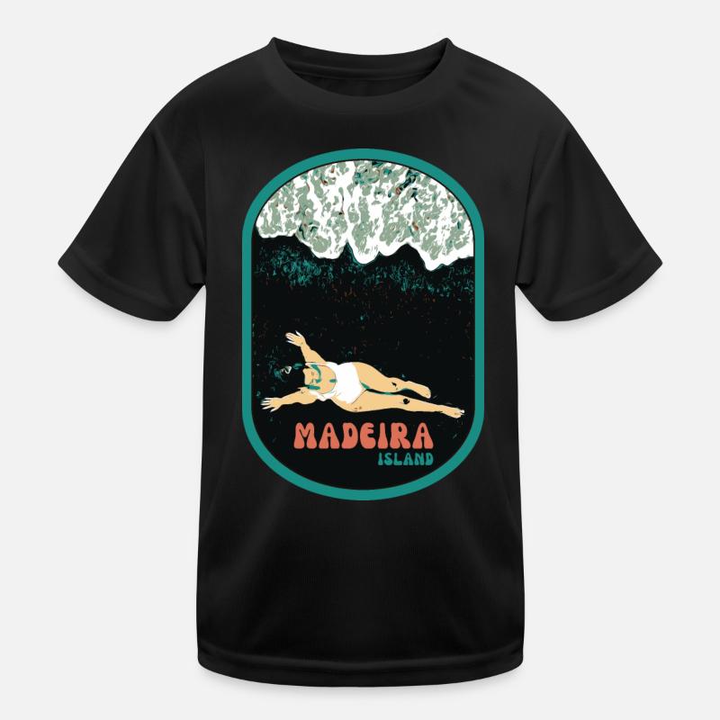 Illustration bathing black sand beach, Madeira Kids Functional T-Shirt