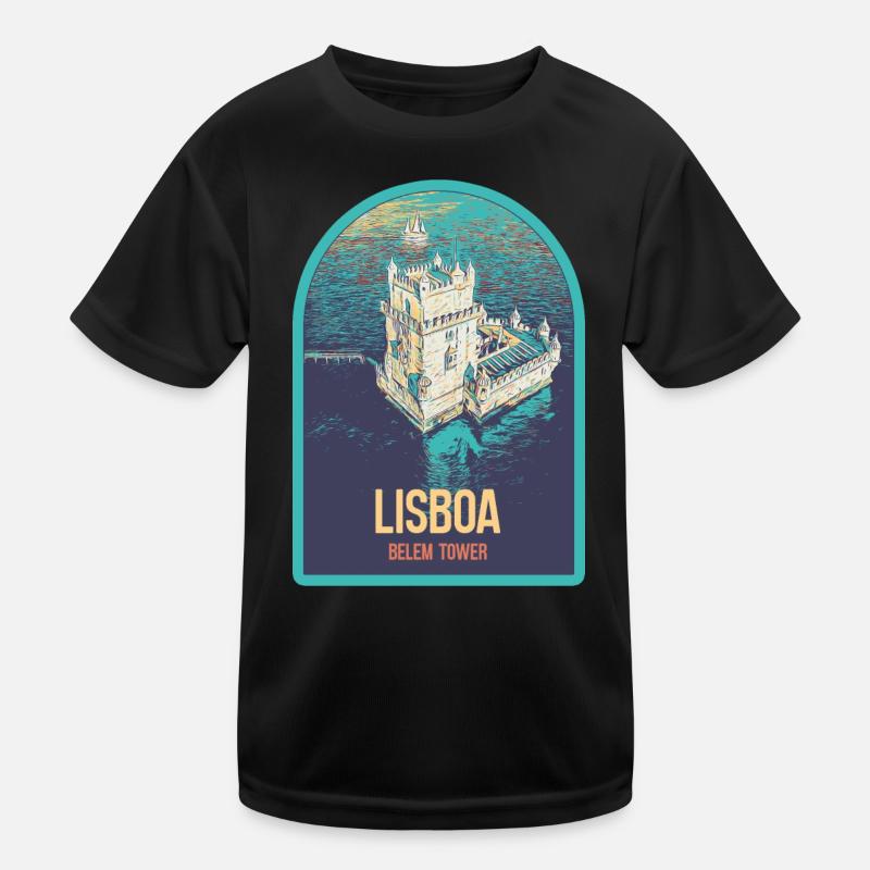 Illustration Belém Tower Lisbon, Aerial View Kids Functional T-Shirt