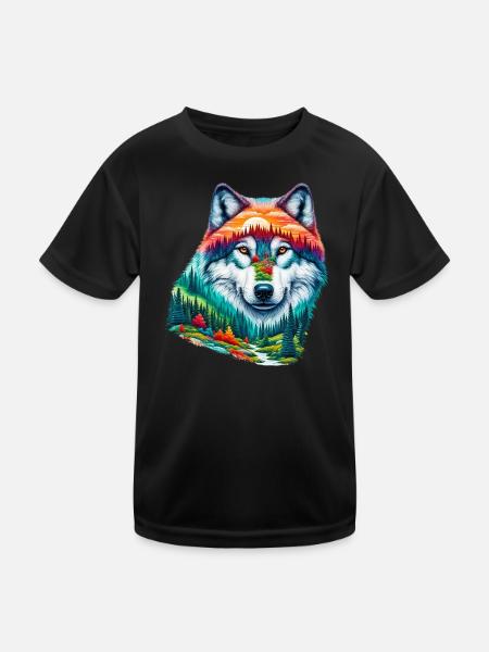 Wolf - Kinder Funktions-T-Shirt - Schwarz - Vorne