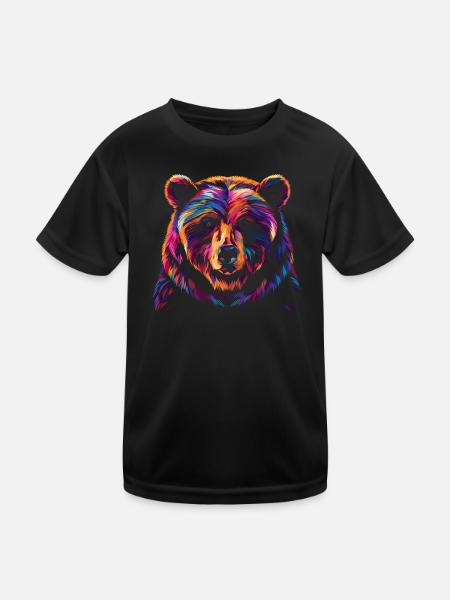 Colorful Bear Illustration - Kids Functional T-Shirt - black