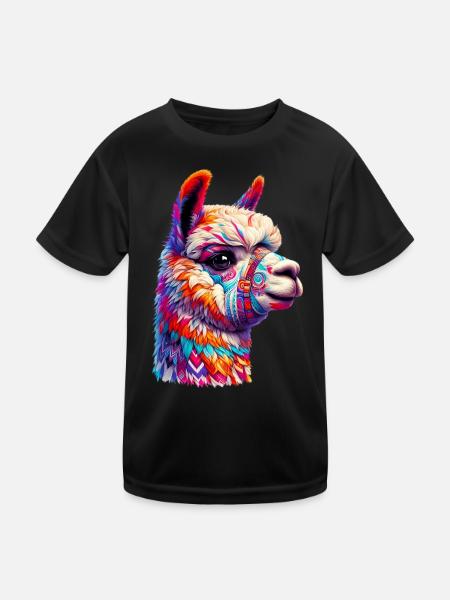 Alpaka - Kinder Funktions-T-Shirt - Schwarz - Vorne