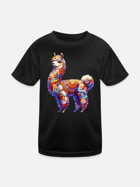 Alpaka - Kinder Funktions-T-Shirt - Schwarz - Vorne