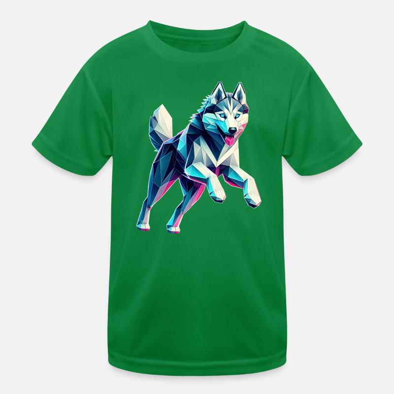 Hund Husky läuft Origami Geometrisch 3D Kinder Funktions-T-Shirt