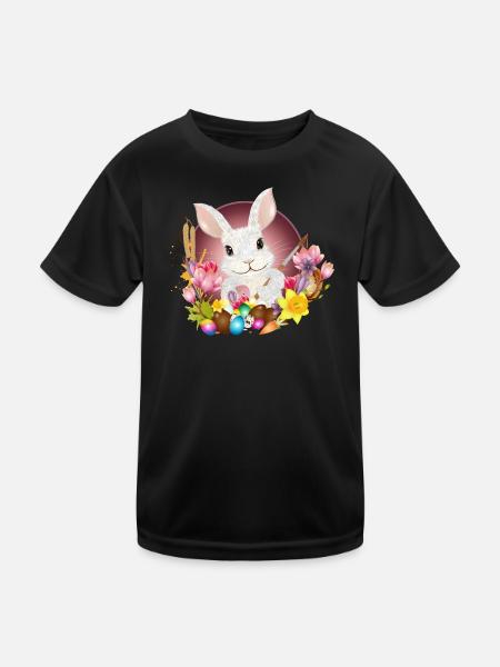 weißes Kaninchen mit Ostereier als Osterhase - Kinder Funktions-T-Shirt - Schwarz - Vorne